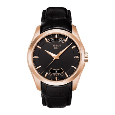 天梭(TISSOT)酷图系列玫瑰金真皮自动机械男士手表男表T035.407.36.051.00