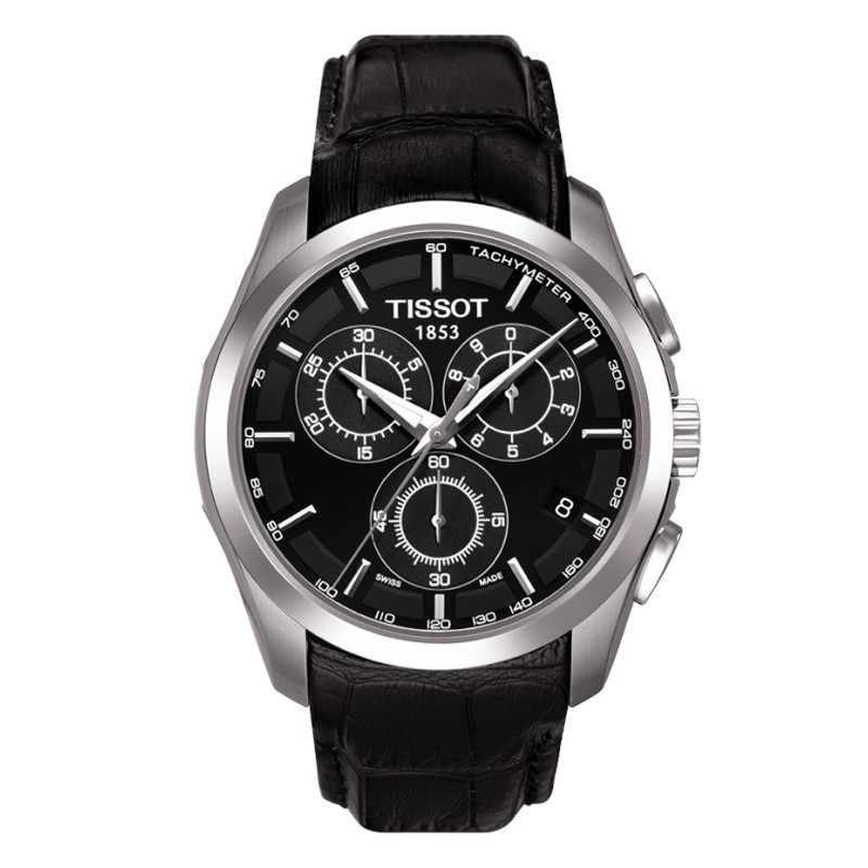 天梭(TISSOT)酷图系列真皮黑色男士三眼计时手表T035.617.16.051.00
