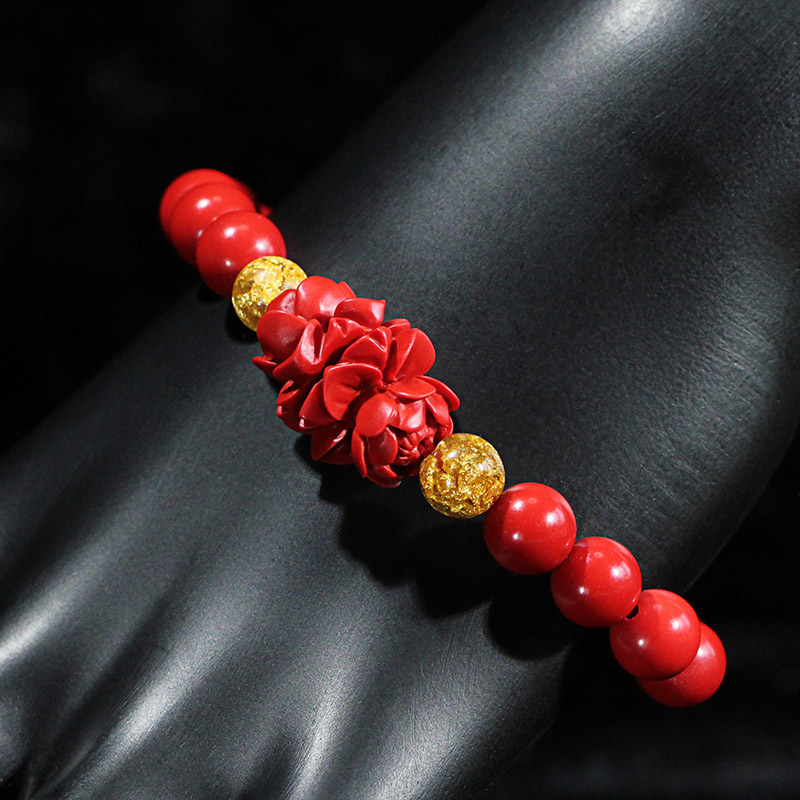 匠意空间朱砂手链双莲花造型搭配金箔圆珠