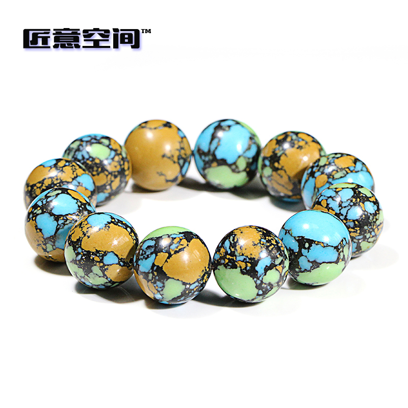 匠意空间 湖北 松石 唐三彩 手链 20mm 手工打磨 男款