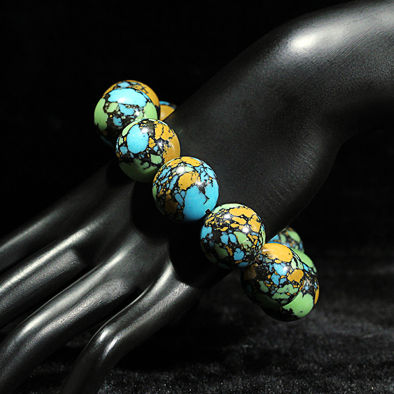 匠意空间 湖北 松石 唐三彩 手链 20mm 手工打磨 男款