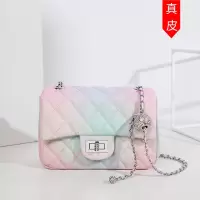 MKJ专柜正品时尚包包2022新款潮真皮镶钻金球包小香风菱格链条彩虹包女小包
