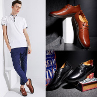 FGN/富贵鸟商务休闲皮鞋男士系带男鞋软面皮英伦牛皮鞋子