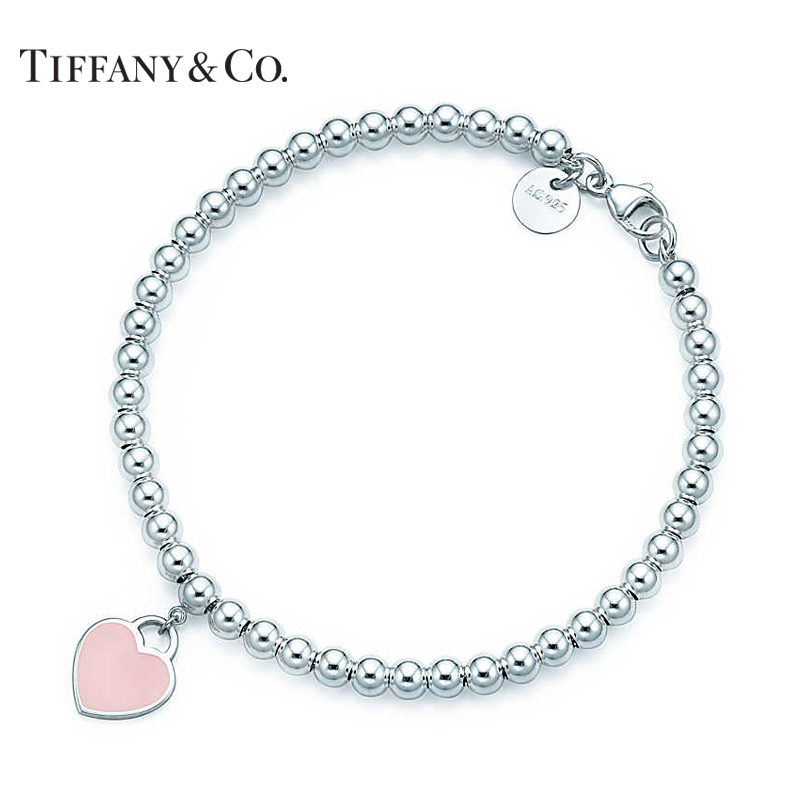 蒂芙尼：Tiffany：手链 Return to Tiffany系列 珠式心牌 粉色珐琅（链长可选） 30978811 链长17.5cm