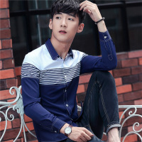 #新款男士长袖衬衫 潮流时尚拼接条纹衬衣男时尚休闲男衬衫爆XCD1006A 920