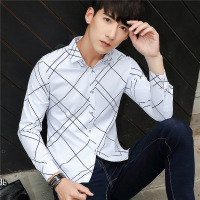 906#潮流长袖衬衫男 韩版新款男士格子衬衣学生修身休闲免烫衬衫XCD1006A 906