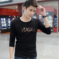 春季男士t恤纯棉圆领字母体恤男装修身长袖潮T青年打底衫XCD1008A 806#