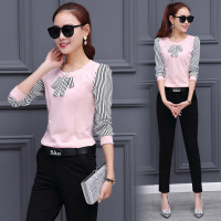 实拍韩国雪纺两件套2017春季新款时尚套装女修身显瘦九分裤套NRJ E217-D 5833