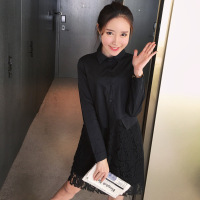 [实拍]2017春秋季百搭衬衣长款蕾丝拼接修身显瘦连衣裙NRJE217-D 5507