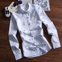 春季新款男装纯棉衬衣韩版修身潮流男士日系青年条纹长袖衬衫xcd1000 024