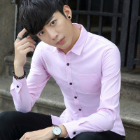 长袖衬衫男2017春装新款男士休闲帅气白衬衣学生青年寸衫纯色xcd1000891