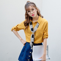 0823#实拍 黄 2017春装新款修身纯色休闲衬衣DSD 202 0823