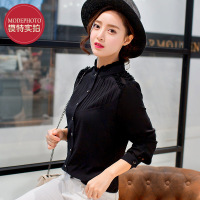559#实拍 黑 2017春新款韩版半高领网纱雪纺打底衫女长袖DSD202 559