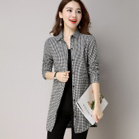 663#实拍格子 2017春中长款长袖衬衫女修身显瘦春秋格子衬衣DSD202 663