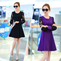 2017春秋装蕾丝拼接灯笼袖针织衫韩版修身中长款连衣裙女打底裙GD523-C 9021