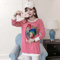 2017新款孕妇春秋款中长款条纹长袖上衣打底衫JS083 1862