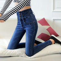 实拍#701#高腰棉弹牛仔裤女2017春季显瘦小脚长裤学生铅笔裤韩版NRJ508-C 701