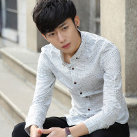 8923春季新款日韩男士修身衬衫不规则长袖条纹衬衫男商务休闲潮XCD1003 8923