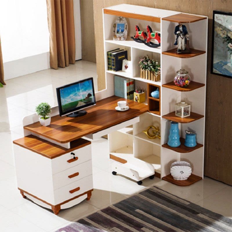 硕木居 特价地中海电脑桌带书架组装简约现代组合台式家用书柜书桌一体图片
