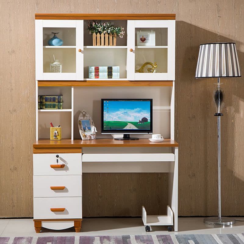 硕木居 特价地中海电脑桌带书架组装简约现代组合台式家用书柜书桌一体图片