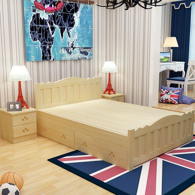 硕木居 实木床1.5米单人床1.2全松木双人床1.8米大床成人床简易床木板床图片