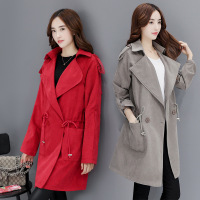 莞馨(wanxin)风衣外套女中长款2016新款春秋装长袖外搭松紧韩版修身西服领女式
