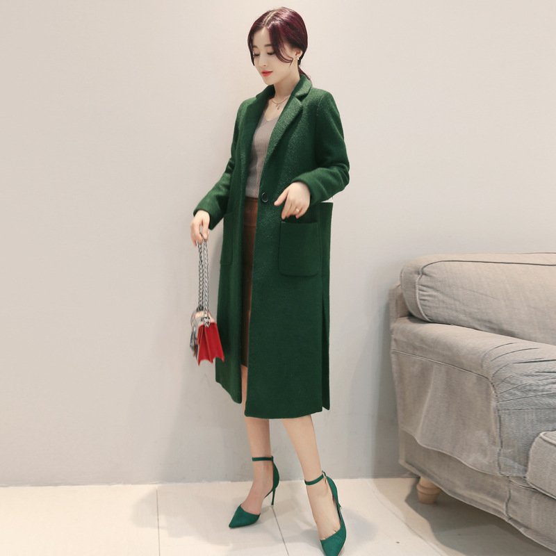 莞馨(wanxin)新款2016秋冬装新款毛呢外套中长款女呢子大衣西服领长袖羊绒大码显瘦