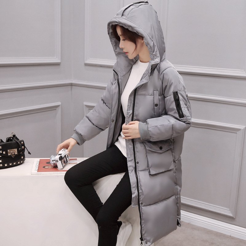 莞馨(wanxin)新款韩版长款连帽棉衣女冬季袖标加厚保暖羽绒棉服修身面包服棉袄大衣