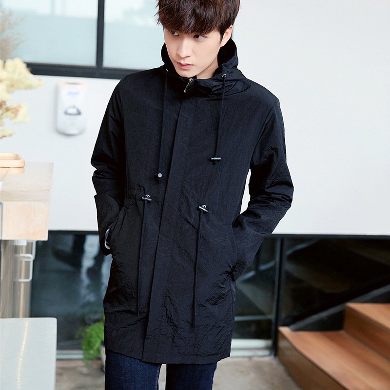 莞馨(wanxin)新款春秋季非主流中长款开衫风衣男潮流韩版长袖休闲男装薄款连帽外套