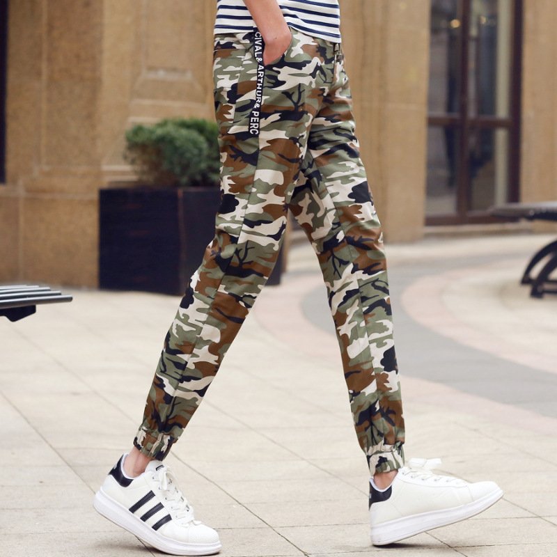 莞馨(wanxin)新款2016秋季男士休闲裤青年日系迷彩修身束脚裤哈伦裤工装裤潮