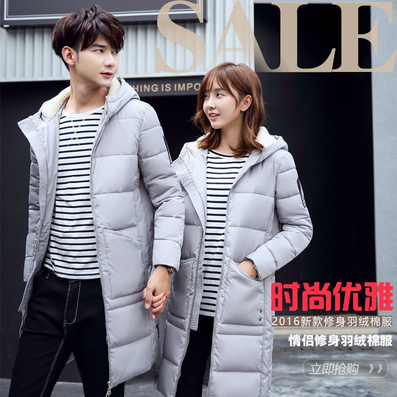 莞馨(wanxin)新款冬季韩版中长款羽绒服男女情侣装保暖棉大衣青年修身棉服外套学生