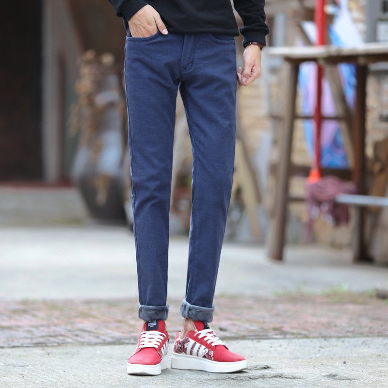 莞馨(wanxin)新款加厚保暖休闲裤男冬季加绒长裤冬天帆布裤小脚裤男装磨毛商务裤子