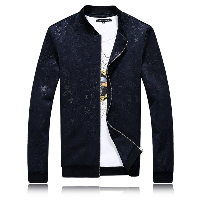 莞馨(wanxin)新款大码个性夹克男士2016春秋季时尚修身休闲外套青年立领碎花夹克衫