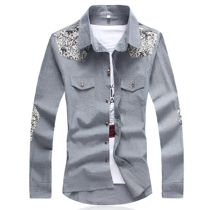 莞馨(wanxin)新款春秋季韩版潮中年男士衬衫长袖薄款修身型男日系印花大码衬衣服男