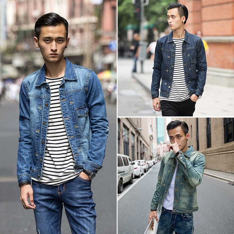 莞馨(wanxin)新款男装秋季男士牛仔上衣外套男潮男百搭青少年修身牛仔夹克外套