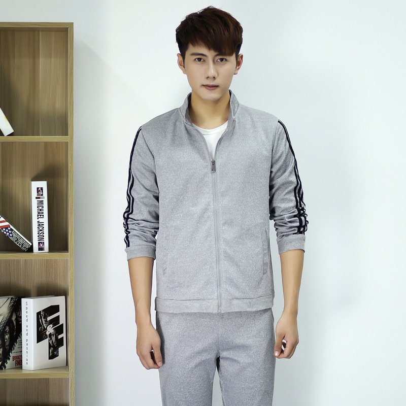 莞馨(wanxin)新款秋季男士运动开衫大码休闲立领卫衣套装运动跑步训练青少年学生男