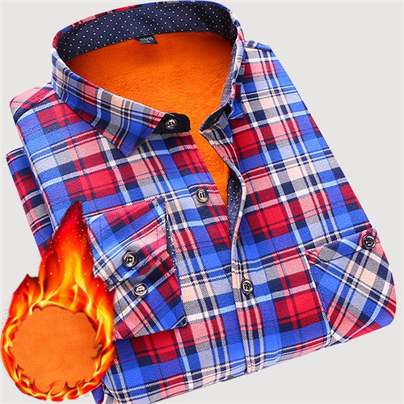 莞馨(wanxin)新款秋冬季加厚加绒衬衣格子长袖衬衫男中年衣服爸爸男装男士保暖寸衫