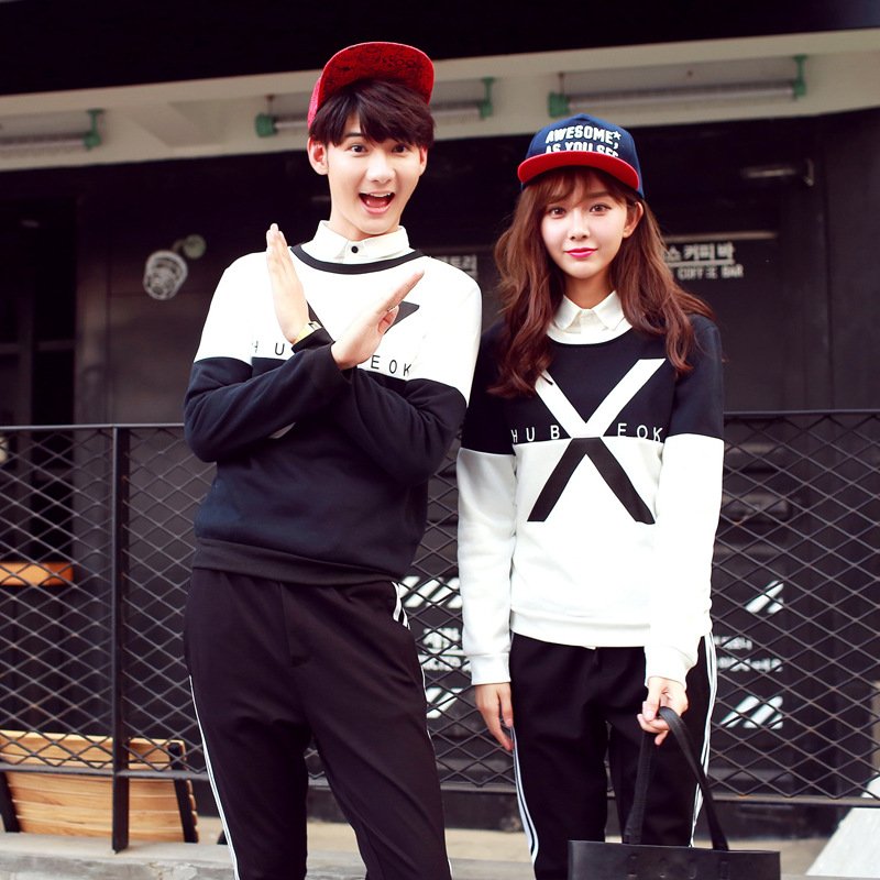 莞馨(wanxin)新款2016情侣装长袖t恤春秋装打底衫新款韩版男女卫衣外套潮学生班服