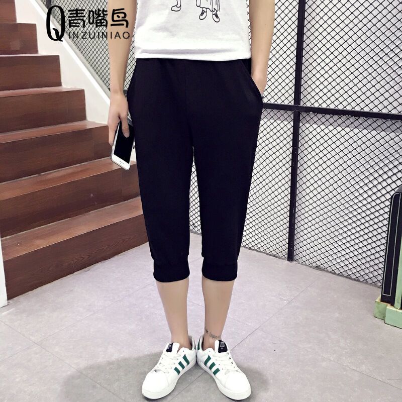 莞馨2017休闲裤运动裤短裤男夏季七分裤男士哈伦裤7分裤男裤子潮黑色