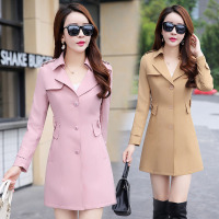 莞馨2017秋季新品翻领长袖纯色单排扣女式中长款风衣 新 韩版