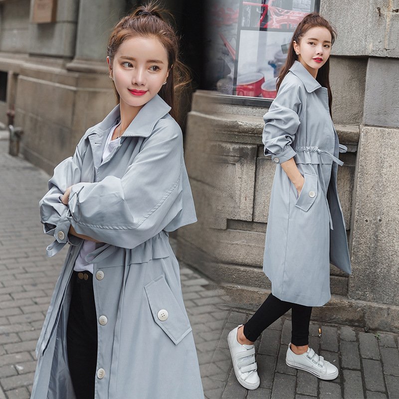 莞馨秋款风衣女2017中长款气质休闲连帽简约港风风衣外套女春秋过膝潮