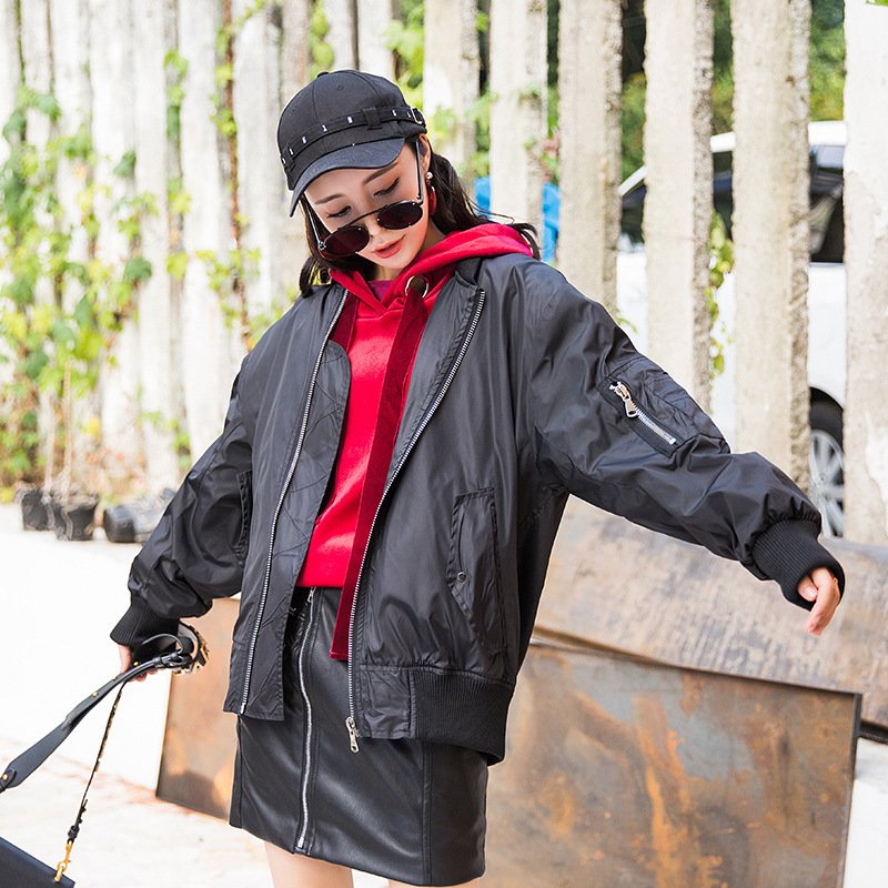 莞馨短款字母刺绣棒球服女2017秋装新款韩版学院风宽松显瘦飞行员夹克