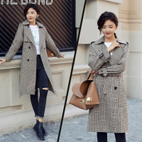 莞馨2017秋冬新款双排扣西装领毛呢大衣女中长款韩版气质风衣外套潮