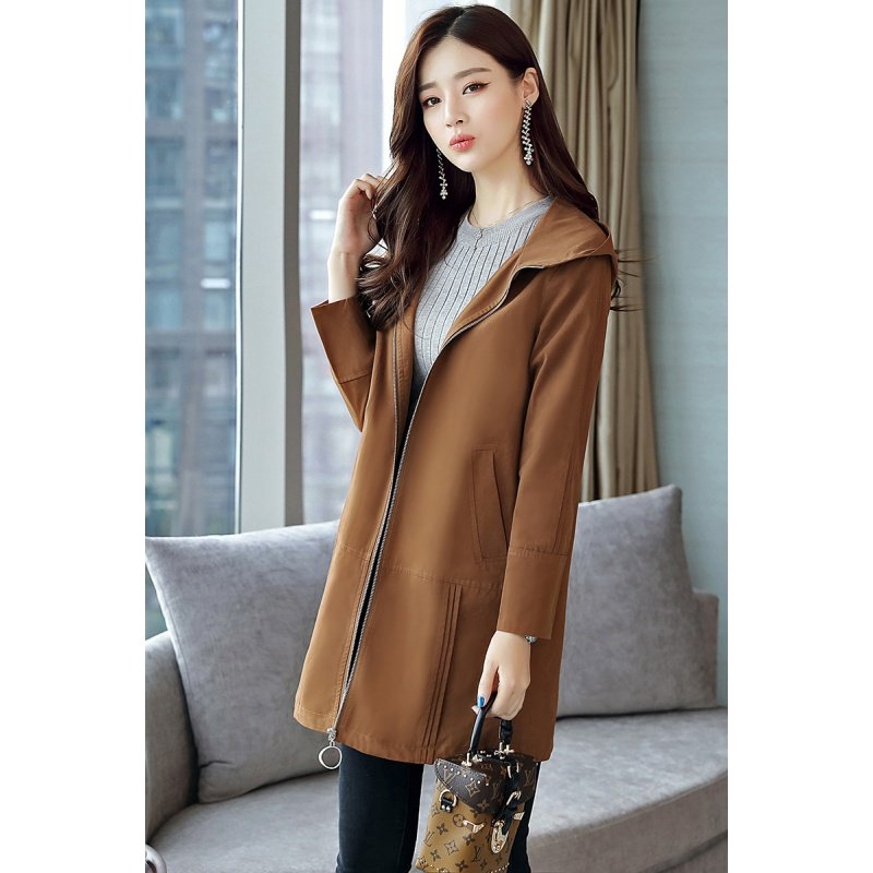 莞馨风衣女中长款韩版春秋2017新款百搭宽松显瘦长袖连帽潮流休闲