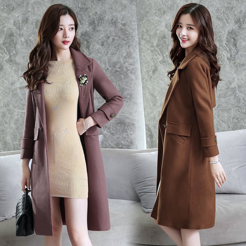 莞馨2017年冬季新款韩版时尚呢子大衣女装中长款显瘦毛呢外套女装潮