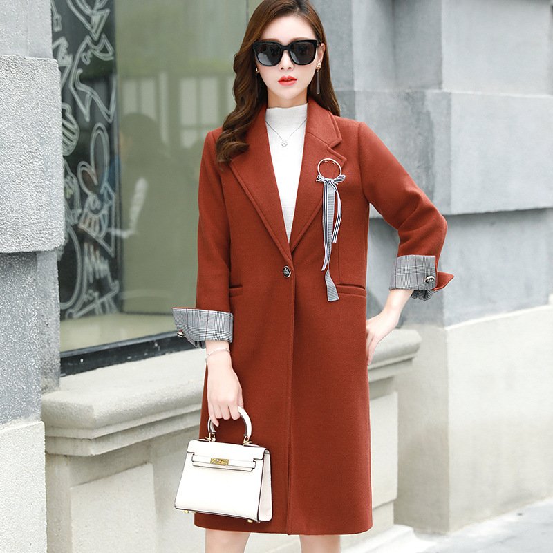 莞馨毛呢外套女2017秋冬新款加厚茧型过膝修身中长款小香风呢子大衣女