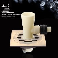 潜水艇防臭卫生间洗衣机专用双用薄移位仿古三通下水铜地漏