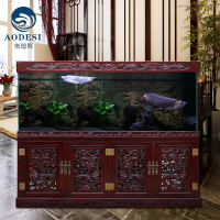 AODESI 奥德斯 榆木鱼缸 精雕大龙头 大型生态水族箱 底滤鱼缸定制做