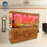 AODESI 奥德斯 水草花梨实木鱼缸 隔断超白玻璃水族箱 北京金龙鱼缸大型