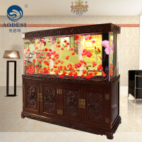 AODESI 奥德斯榆木精雕鱼缸 实木水族箱 北京天津玻璃底滤鱼缸定制订做